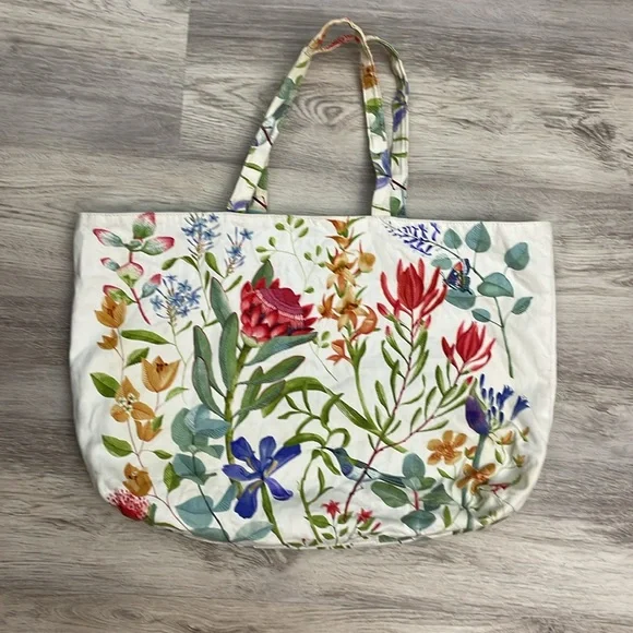 Estee Lauder Multicolor Floral Print Canvas Open Tote Bag Approximate 19" X 13" - Picture 2 of 10